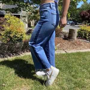 Wide leg two tone jeans